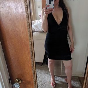 Deep V Black Dress